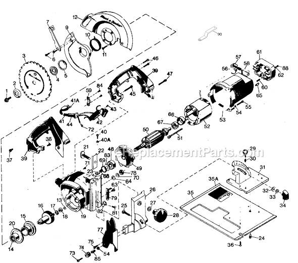 Page A Diagram and Parts List for 3037-09 Type 4 Black and Decker Circular Saw